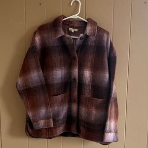 Madewell Plaid Pea Coat in Brown and Gray
